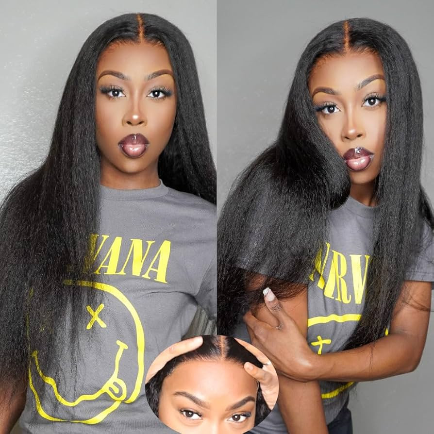 Domiso 24 Inch Glueless Wigs Human Hair Kinky Straight Wear and Go Glueless Wig HD Lace Pre Cut 6... | Amazon (US)