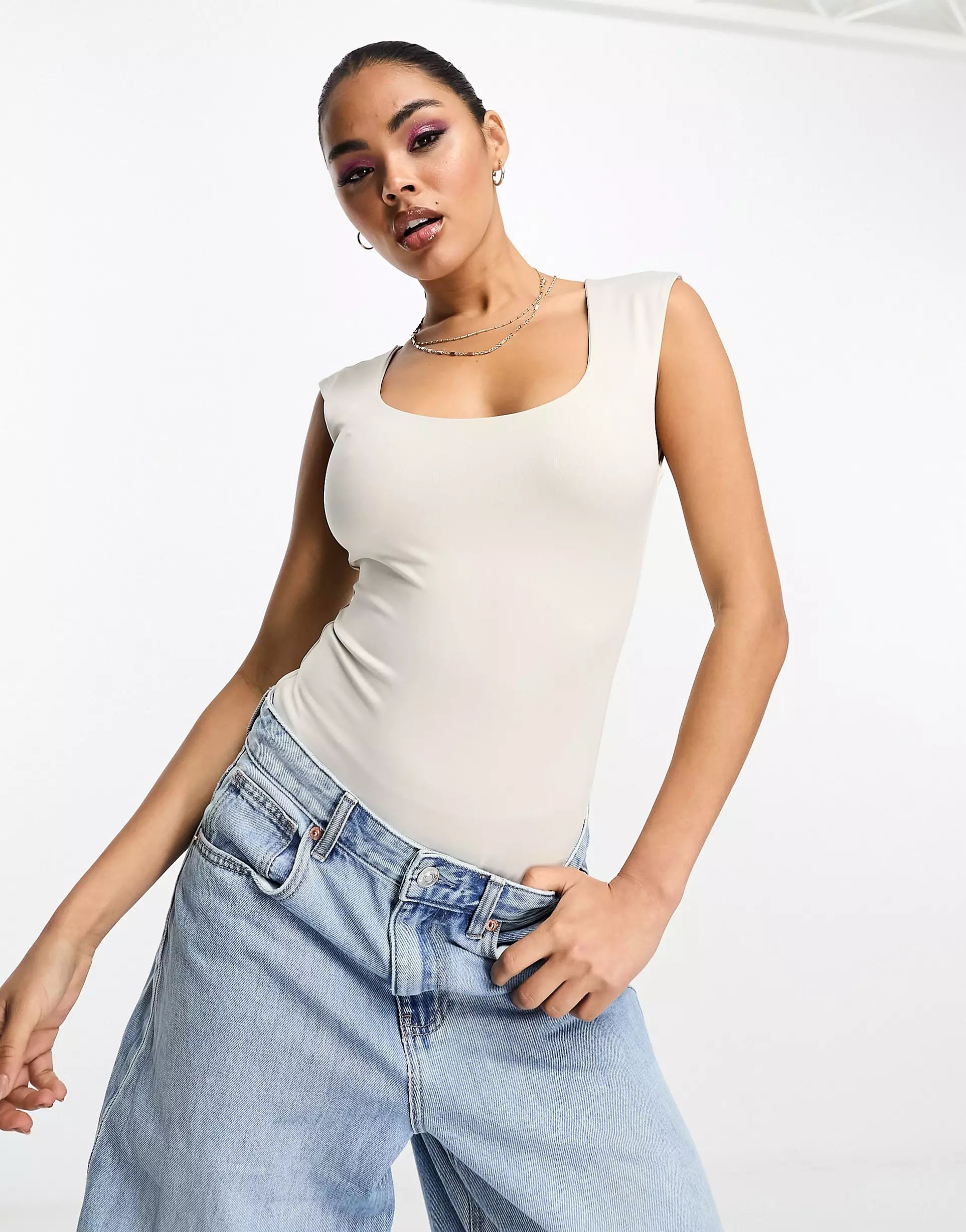 Abercrombie & Fitch scoop bodysuit in stone | ASOS (Global)