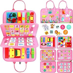 Qizfun Busy Board Montessori Toy for 1 2 3 4 Years Old, Educational Activity Sensory Board Presch... | Amazon (US)