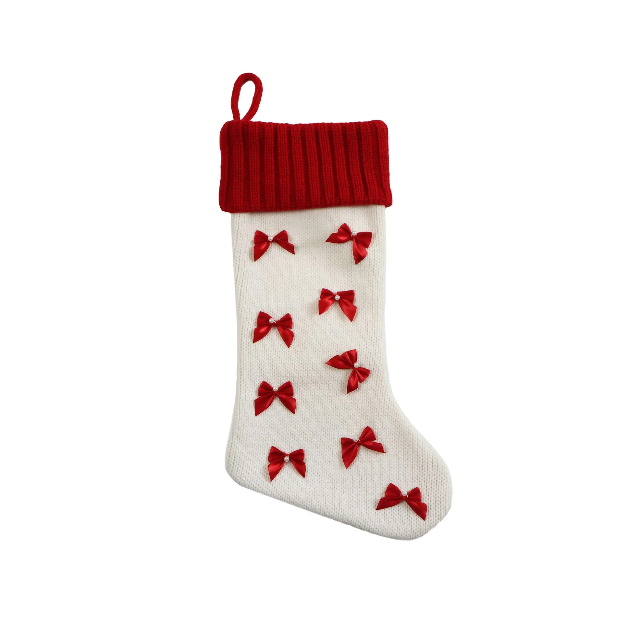 Bows Christmas Stocking, Red and White, 18.75", by Holiday Time | Walmart (US)