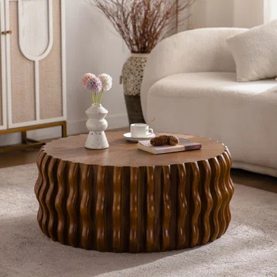 Mid-century Modern Round Coffee Table, Fluted Drum Pedestal Centerpiece For Living Room Or Apartment | Wayfair North America