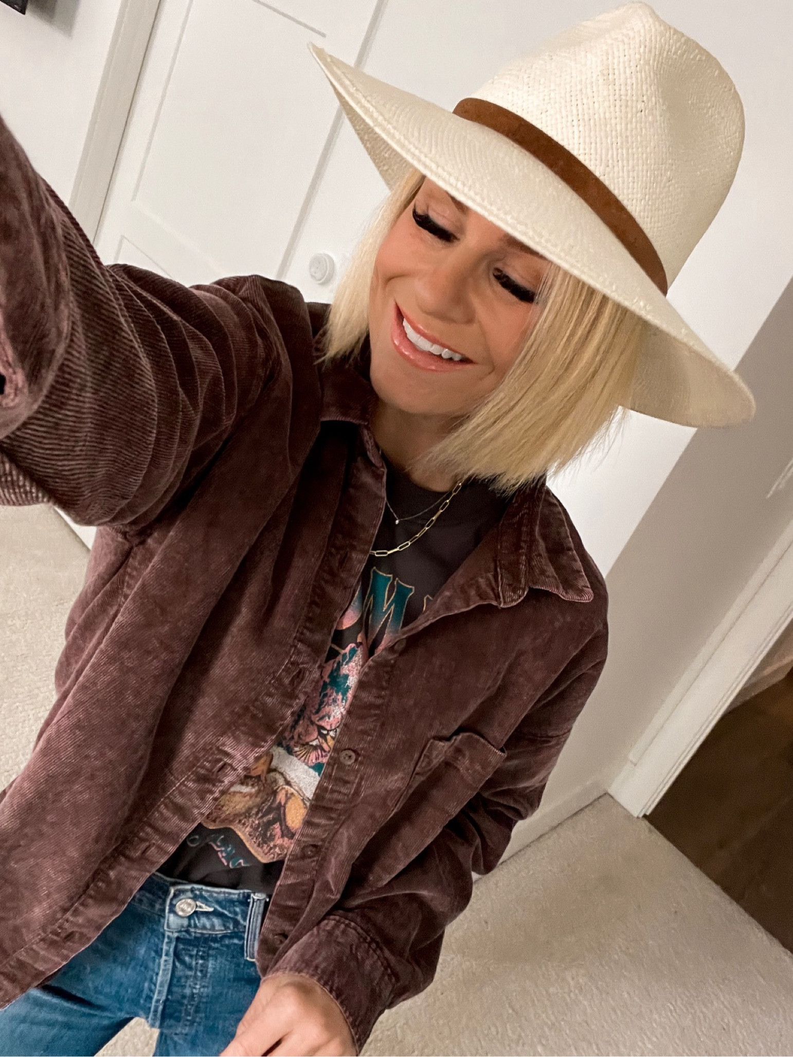 Graphic tee, corduroy shirt jacket, gorjana jewelry, rancher woven hat, western style, target style
Wearing a medium in t shirt, small in corduroy shirt


#LTKstyletip #LTKunder50 #LTKSeasonal
