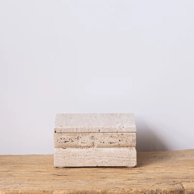 Beige Travertine Lidded Rectangle Box | luxe bCO