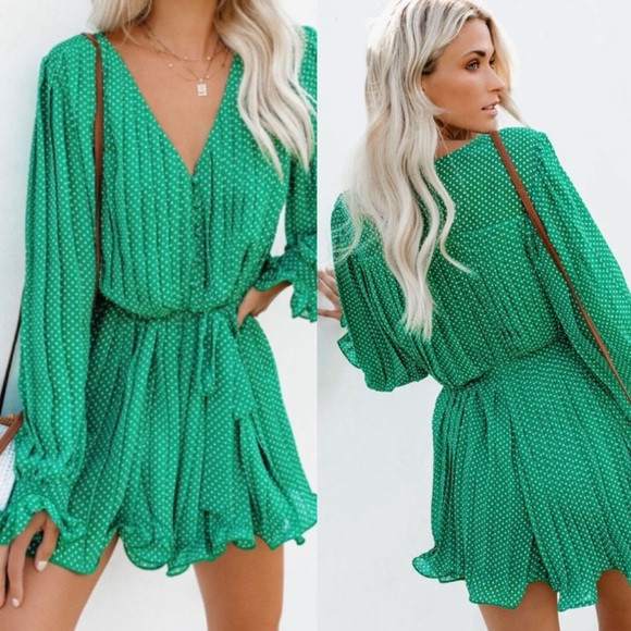 Green Polka Dot Mini Romper (XS) | Poshmark
