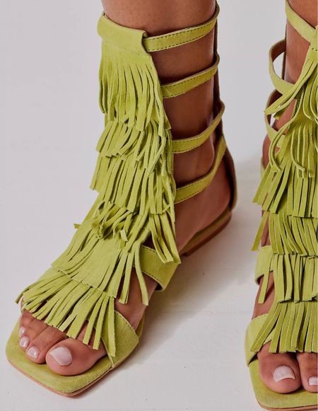 Fringe shoes 
Green sandals 
Summer sandals 
Beachy sandals 
Free people sandals 

#LTKshoecrush #LTKFind #LTKSeasonal