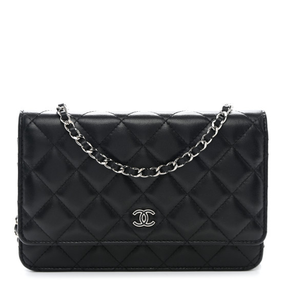 Lambskin Quilted Wallet On Chain WOC Black | FASHIONPHILE (US)