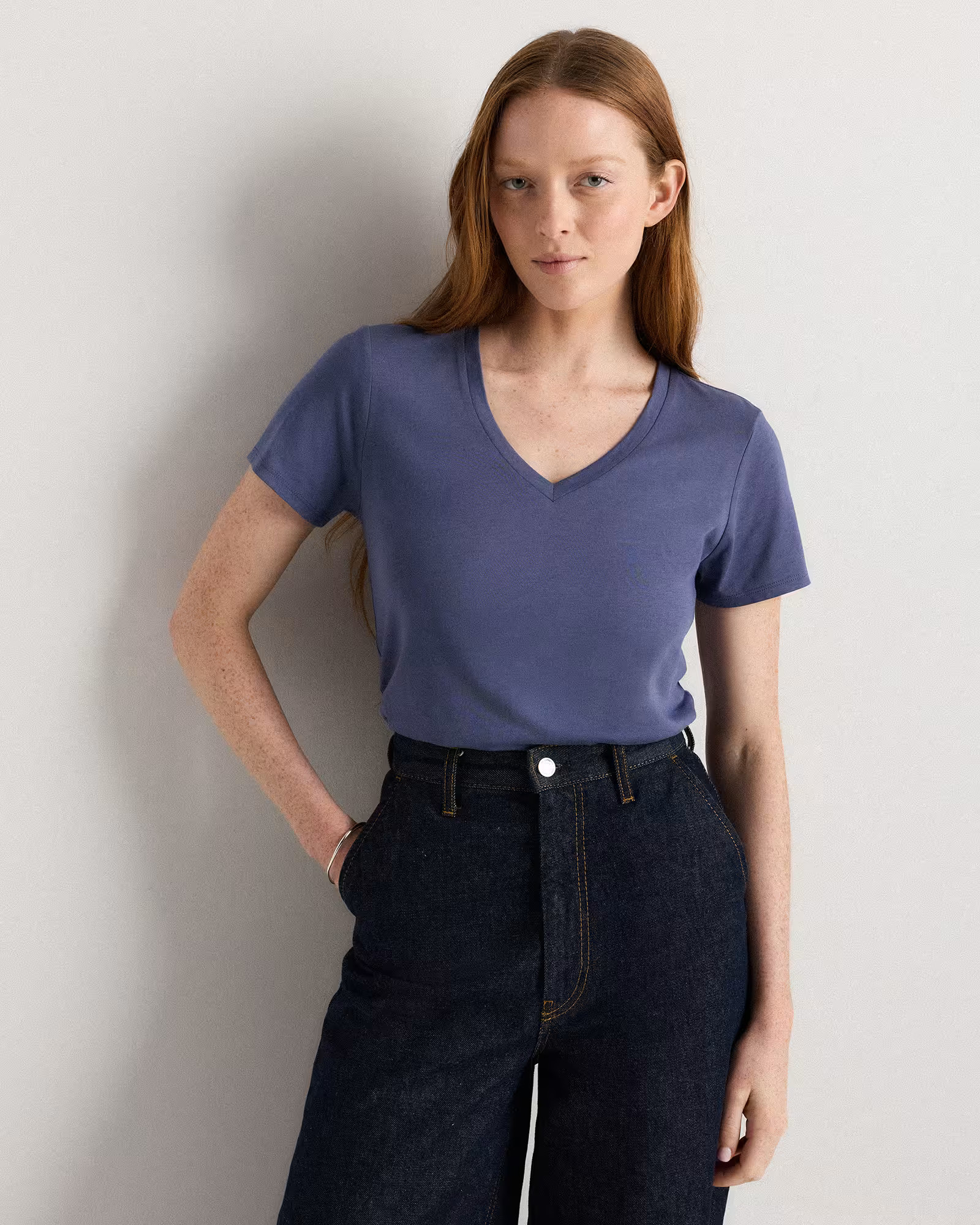 Cotton Modal V-Neck Tee in Storm Blue | Quince