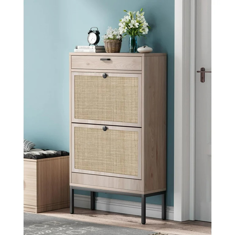 Shoe Storage Cabinet with 2 Flip Drawers&1 Small Drawer, Slim Entryway Shoe Organizer with with A... | Walmart (US)