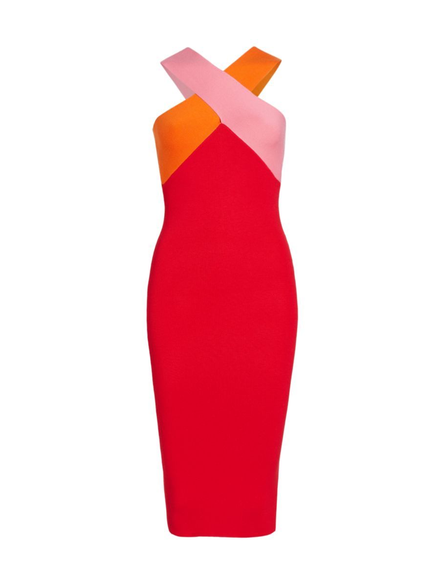 Colorblocked Cross-Over Midi-Dress | Saks Fifth Avenue