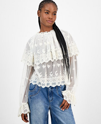 Women's Sheer Embroidered Capelet Blouse, Macy's Exclusive | Macy's
