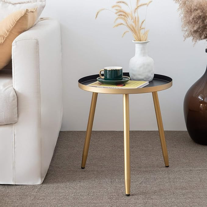AOJEZOR Round End Tables Living Room,Narrow Night Stands Round Side Table for Bedrooms, Cute Gold... | Amazon (US)