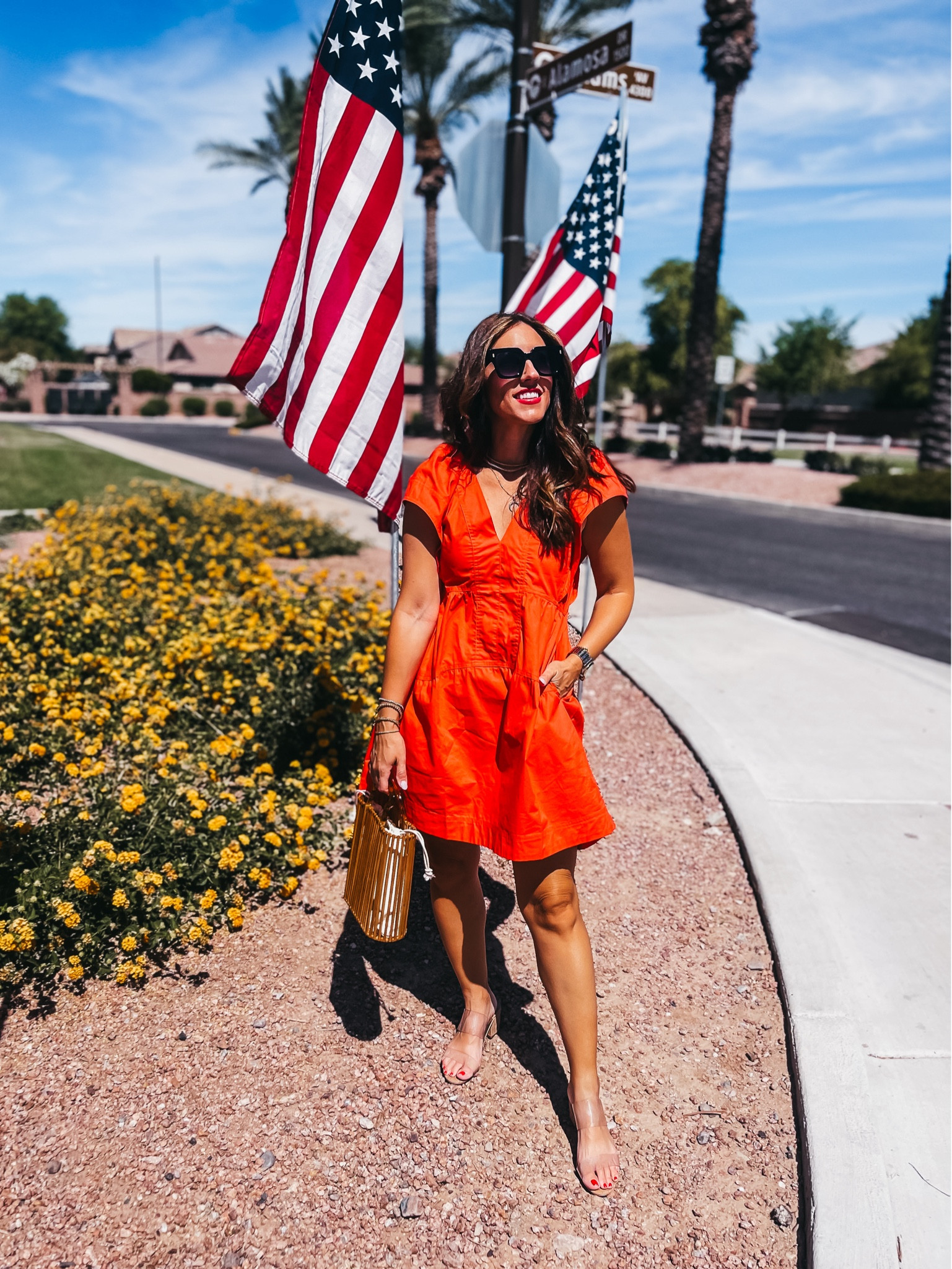 Tomato red dress — wearing size small, clear & cork, block heels — size 8 bamboo purse, and Amazon sunglasses

Avara, summer dress, summer outfit, Fourth of July outfit idea  

#LTKSaleAlert #LTKFindsUnder100 #LTKShoeCrush
