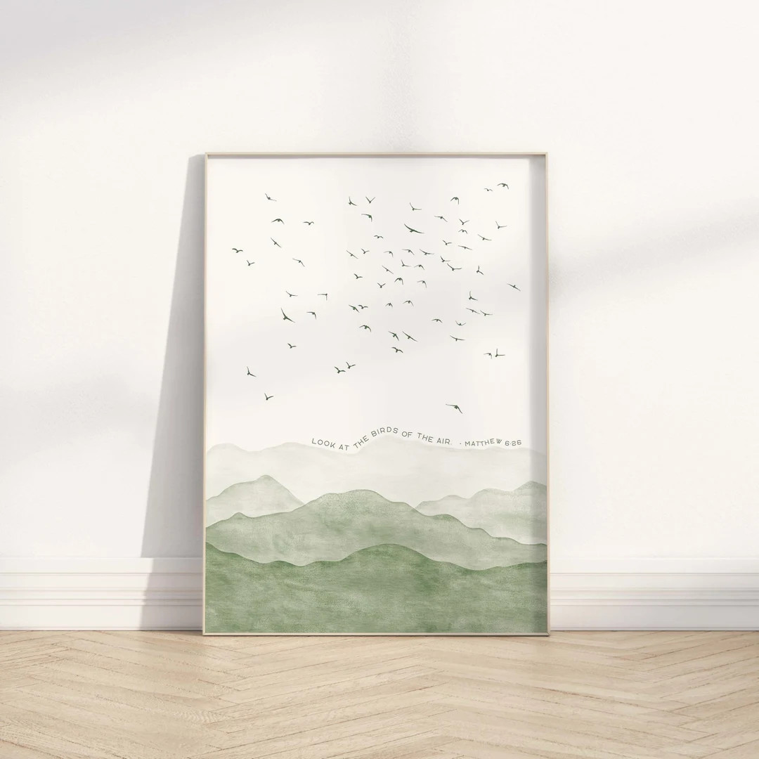 Matthew 6:26 Look at the Birds of the Air Bible Verse Printable Wall Art, Modern Christian Abstra... | Etsy (US)