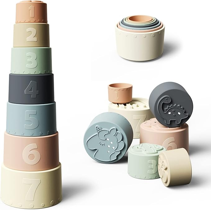 Moonkie Baby Stacking Cups Toy, Fun Educational Nesting Sorting Toy, Stack up Cup, Silicone Soft ... | Amazon (UK)