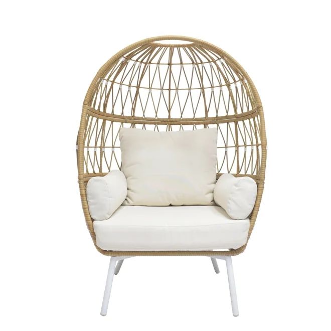 Better Homes and Gardens Lilah Boho Outdoor Stationary Wicker Egg Chair; White | Walmart (US)