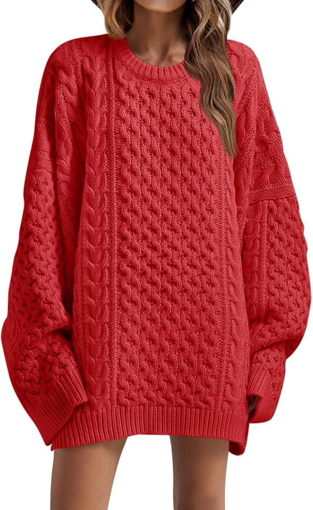 Saodimallsu Womens Oversized Sweaters Chunky Cable Knit Crewneck Long Sleeve Loose Tunic Sweater ... | Amazon (US)