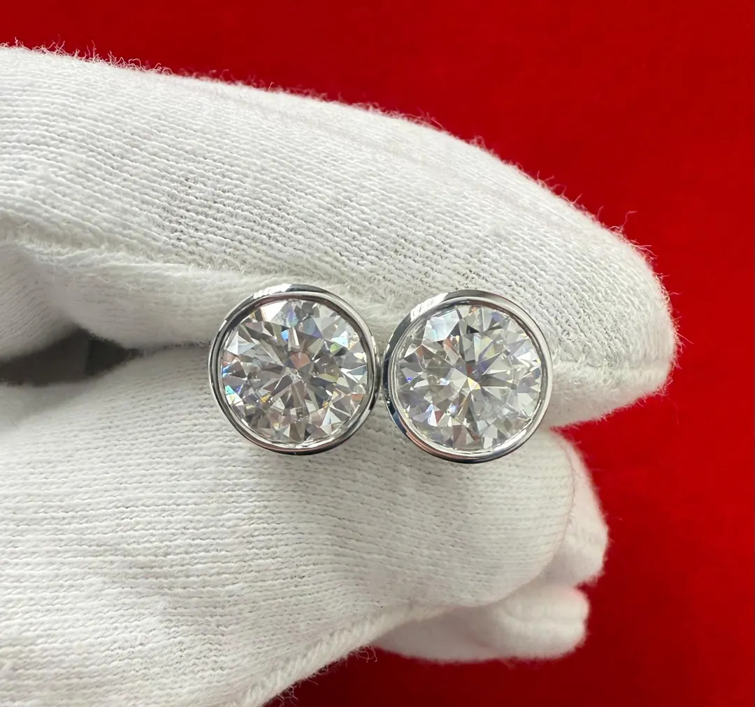 14K Gold Moissanite Stud Earrings: Round Cut, Bezel Setting Earrings Available in Lab Diamonds | Etsy (US)