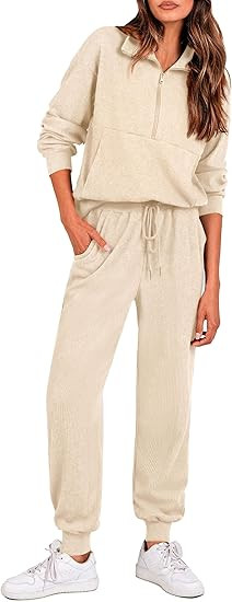 PRETTYGARDEN Womens 2 Piece Sweatsuits Set Long Sleeve Half Zip Pullover Sweatshirt Joggers Sweat... | Amazon (US)