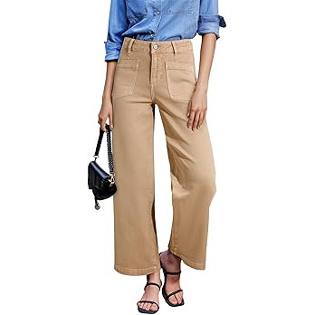 Sidefeel Women's Wide Leg Jeans High Waisted Stretchy Jeans Straight Leg Loose Fit Zimbaplatinum ... | Amazon (US)