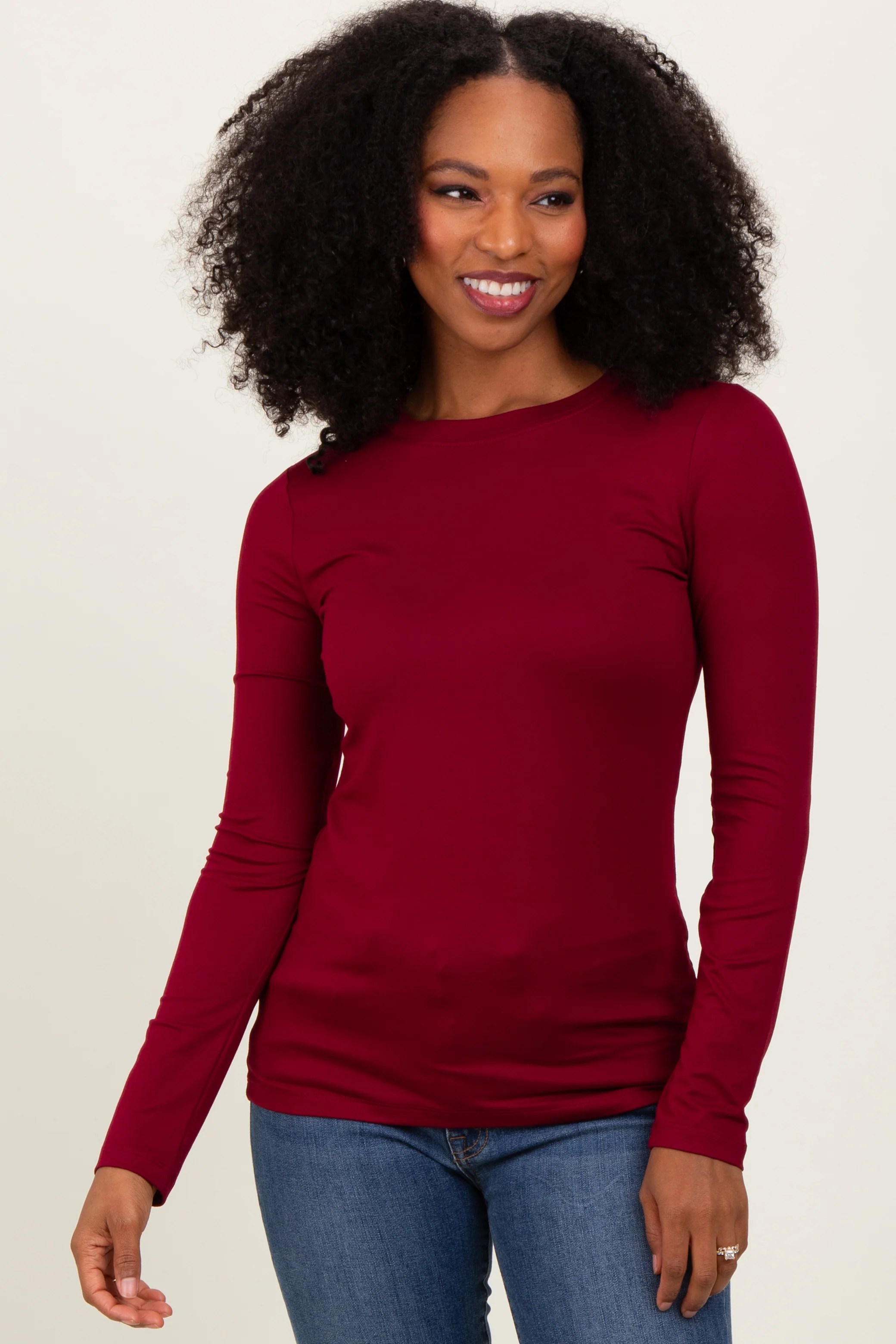 Burgundy Basic Long Sleeve Top | PinkBlush Maternity