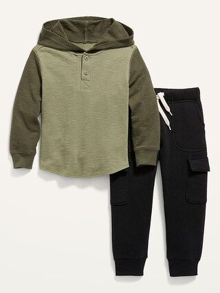 Textured Henley Hoodie and Fleece Cargo Pants Set for Toddler Boys | Old Navy (US)
