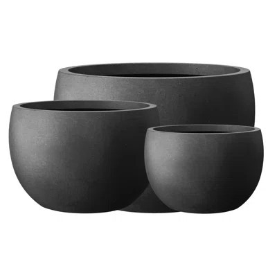 19.9", 15.7", 11.8" Diameter Round Black Concrete Indoor/Outdoor Planters (Set of 3), Black Concrete Planters Set, Modern Planter Pots, Lightweight Bl | Wayfair North America