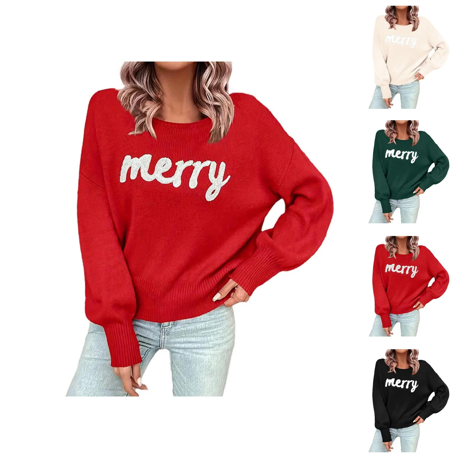 Sweaters for Women 2025 Christmas Merry Fall Winter Long Sleeve Crewneck Festive Jumper Top Women... | Walmart (US)