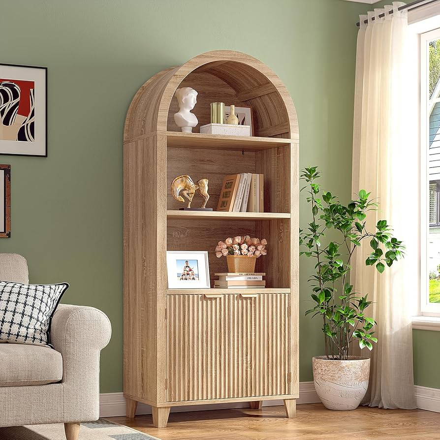 Amazon.com: DurayLoly 79.9" Tall Arched Cabinet, 6-Tier Arched Bookcase with Fluted Doors and Adj... | Amazon (US)