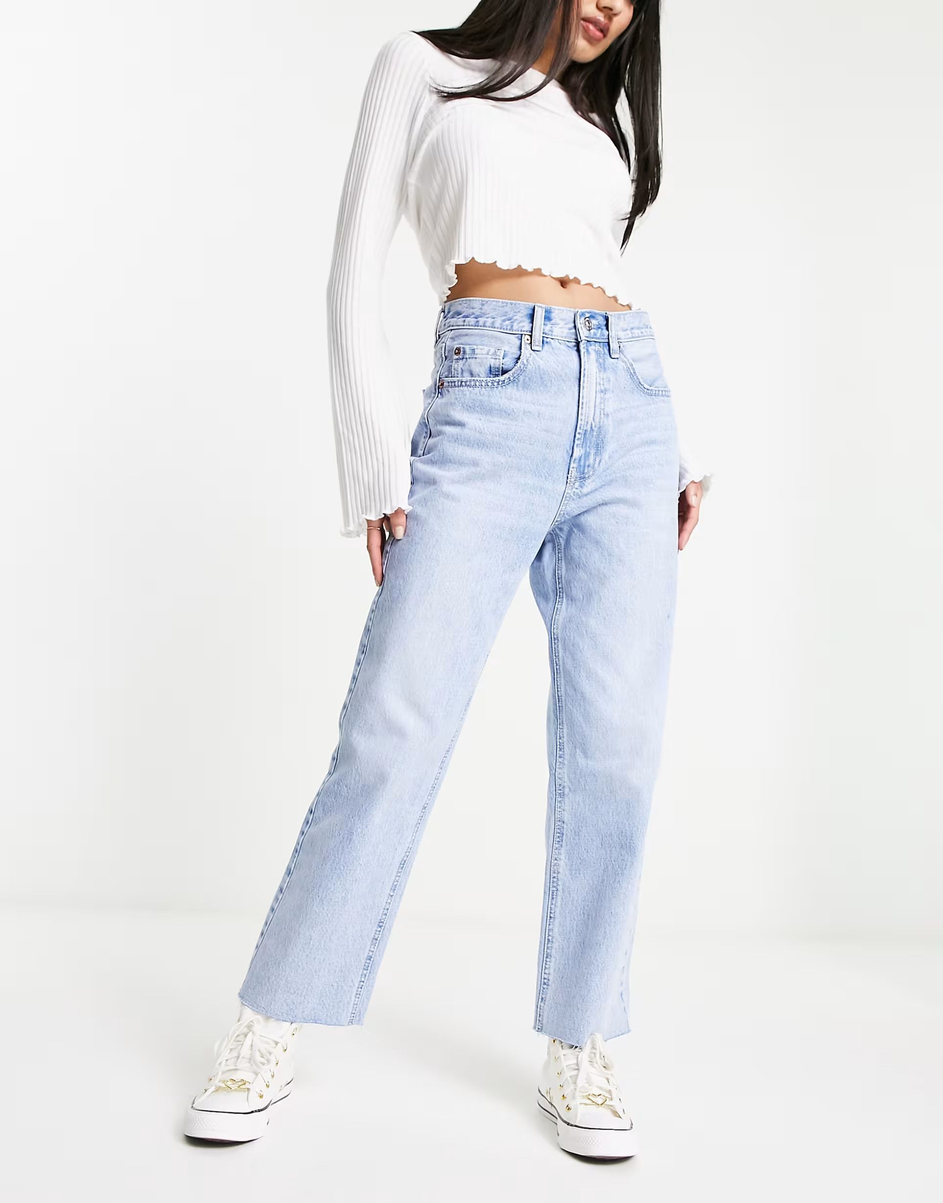 Stradivarius straight cropped jean in light blue | ASOS (Global)