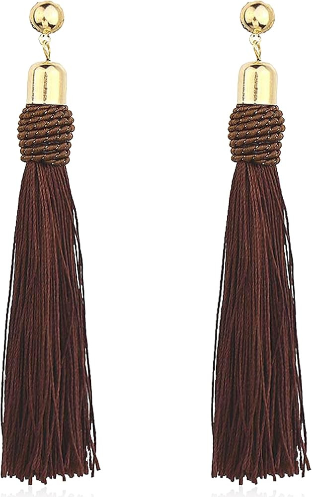 CWVHQ Boho Thread Long Tassel Dangle Earrings Triangle Drop Colorful Fringe Earrings for Women Gi... | Amazon (US)