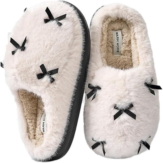 Women's Cute Plush Home Slippers Butterfly Knot Cotton Slippers Comfortable Thick Bottom Outdoor ... | Amazon (US)