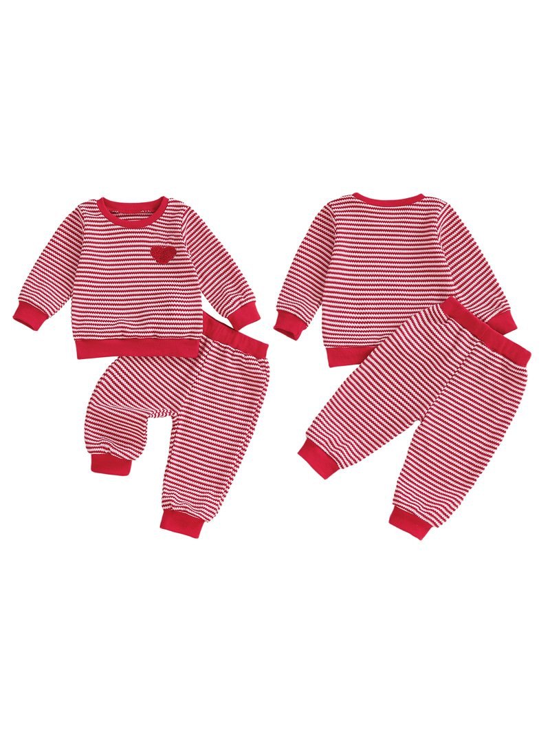 BemeyourBBs Toddler Baby Boy Girl Valentines Day Outfit Striped Heart Sweatshirt and Pants Set Sp... | Walmart (US)