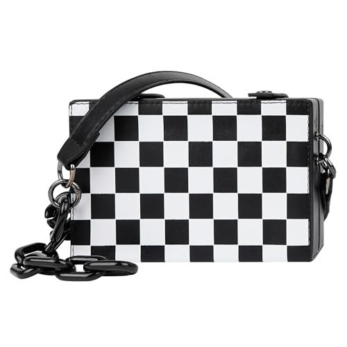 BUNCHBRAVO Checkered Crossbody Bag Unisex, Black and White Checked Leather Shoulder Bag, Minimalist Punk Handbag | Amazon (US)