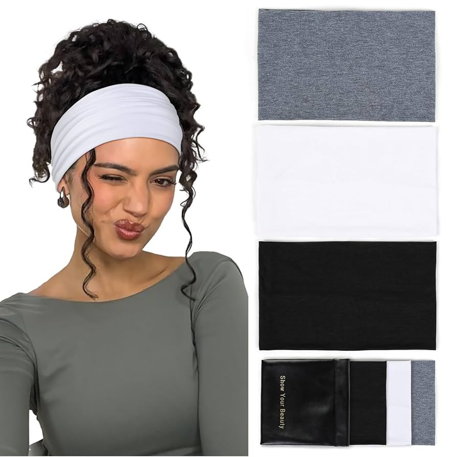 Huachi Wide Headbands: Boho Elastic Non-Slip Thick Stretchy Headbands for Women's Workout, Runnin... | Amazon (US)