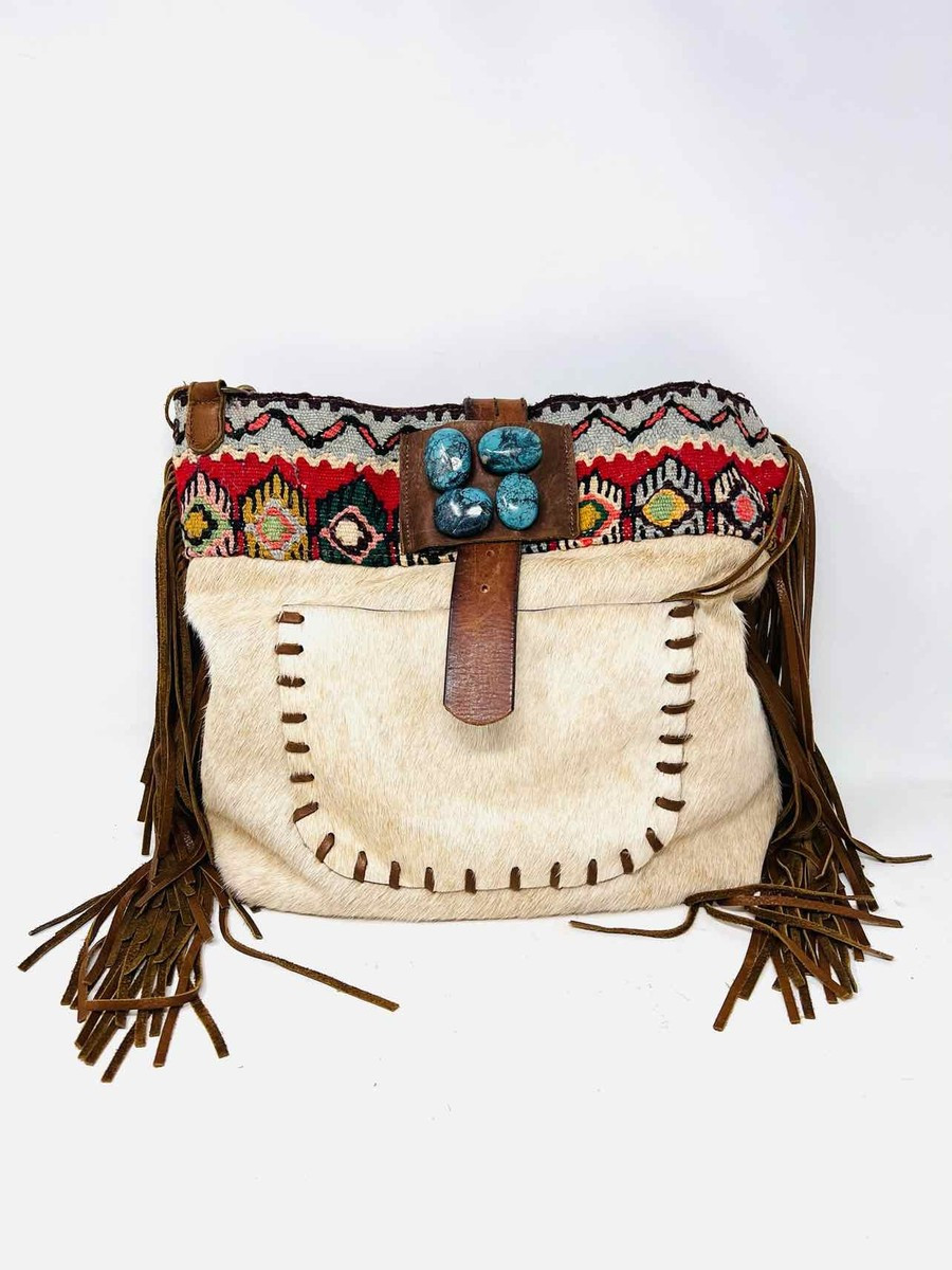 Two Bar West Size Brown/Multi Fringe Cowhide Designer Purse | eBay US
