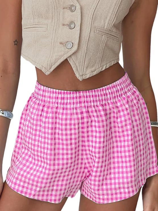 Chunoy Women's Plaid Boxer Shorts Summer Casual Gingham Pajama Bottoms Short with Pockets | Amazon (US)