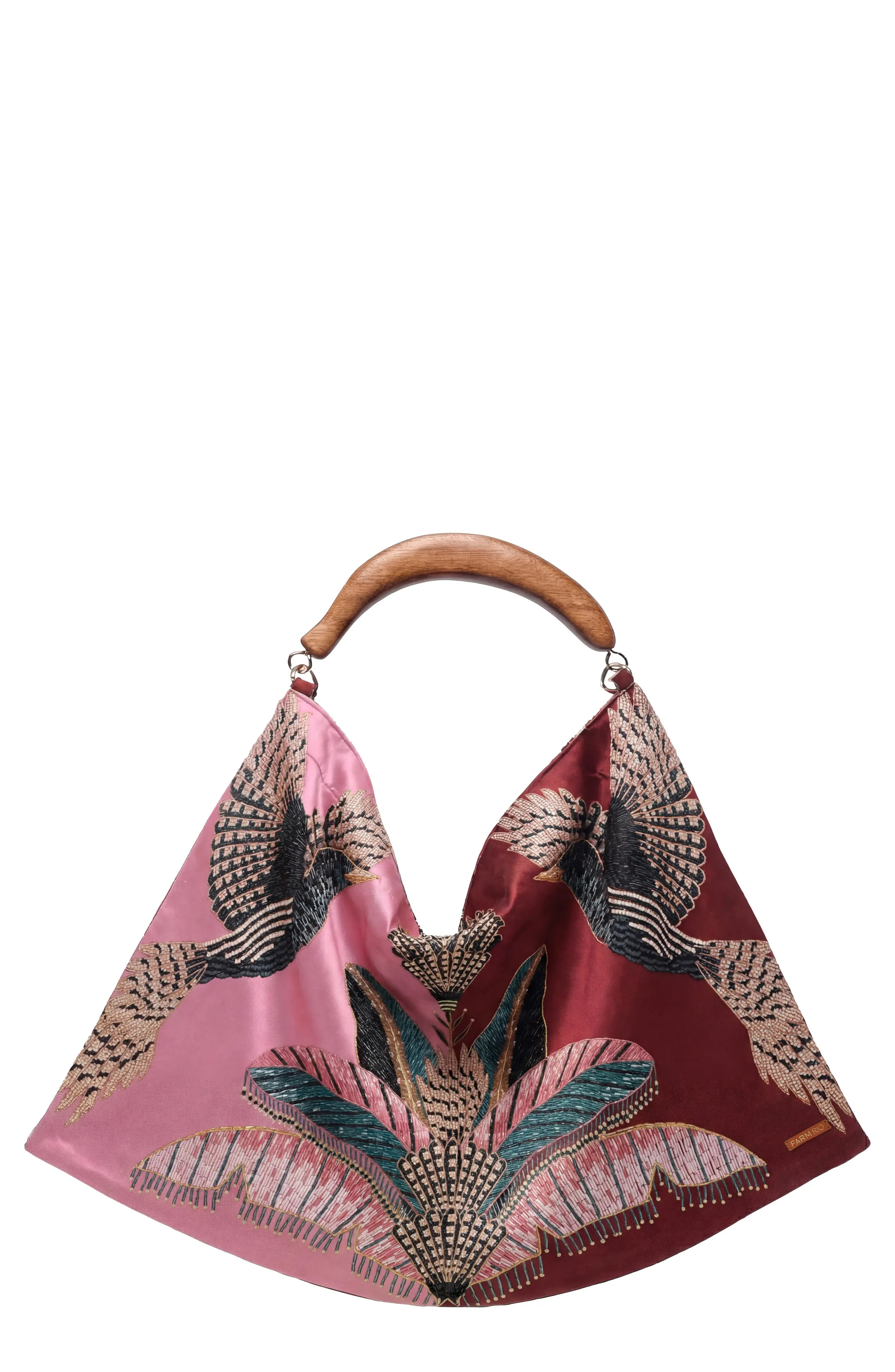 FARM Rio Scarf Large Hobo Bag in Birds Refuge Dark Re at Nordstrom | Nordstrom