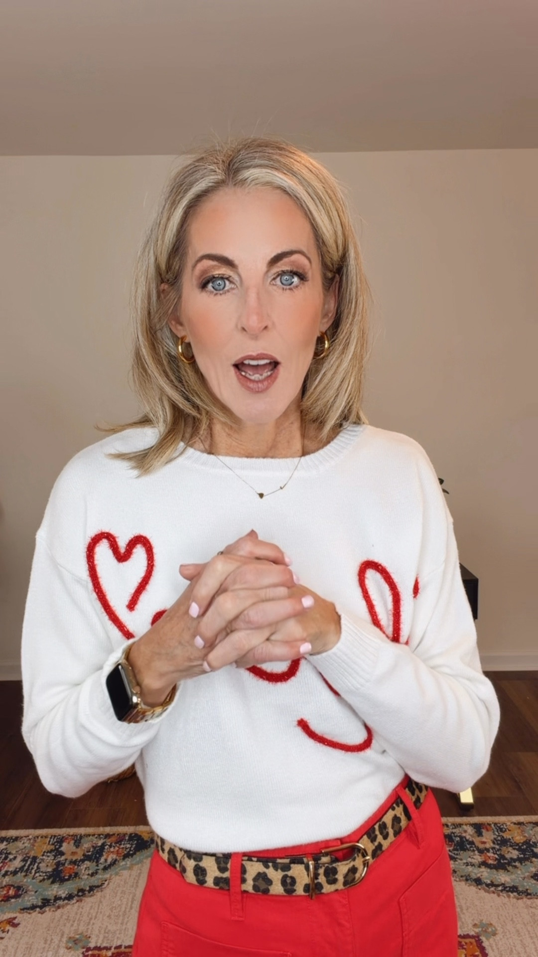 I love sharing my Sunday style so you can steal it and look cute too. This is my kind of after-church outfit—comfortable, polished, and easy. The love graphic pullover from Target is such a fun pop (I’m wearing an XS), paired with my Walmart red pants under $30 that feel like sweatpants but look just like jeans. And of course, I had to share my favorite heart sweater moment too—casual, cozy, and perfect for a relaxed Sunday. Cute, comfy, and totally wearable. 

Comment Sunday for all links. 💕💌

#LTKdayinmylife #LTKgrwm #LTKootd