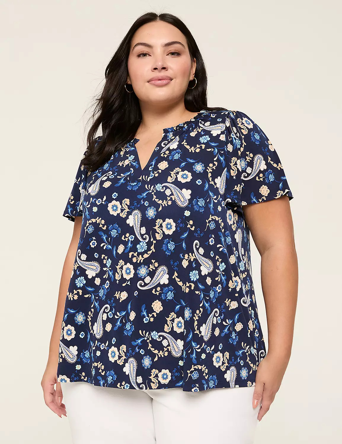 Ruffle Notch-Neck Top | Lane Bryant (US)