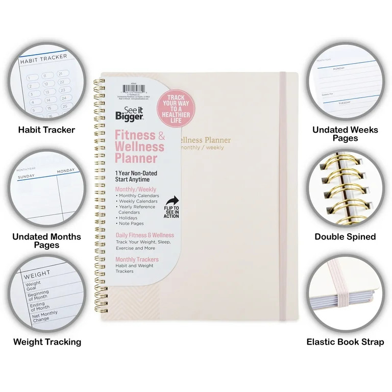 See it Bigger Monthly Weekly Planner Fitness Large (9″ x 11″) 12 Month Undated | Walmart (US)