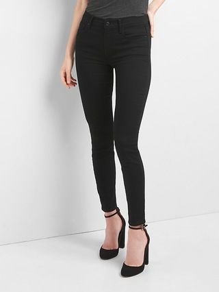 Gap Womens Mid Rise True Skinny Jeans In Everblack (Black) True Black Size 24 | Gap US