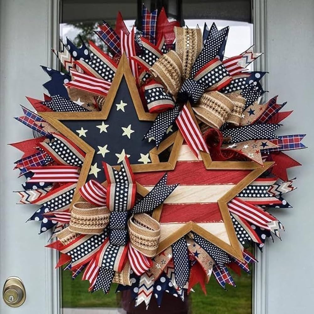 4th of July Wreaths for Front Door, Eagle Flag Handmade Memorial Day Wreath for Front Door, Red W... | Amazon (US)