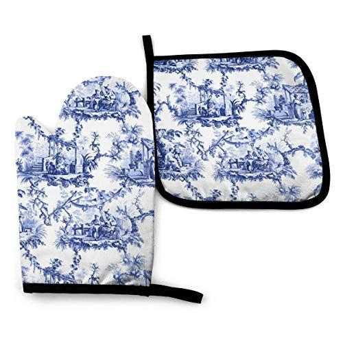 LQLDHJ Blue Chinoiserie Oven Mitts Pot Holders with The Heat Resistance for Baking Cooking BBQ | Amazon (US)