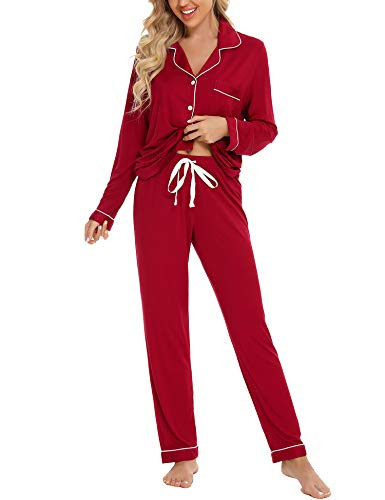 Samring Women's Pajamas Set, Long Sleeve Sleepwear Pj Lounge Sets Nightwear Pajamas for Women Red M | Amazon (US)