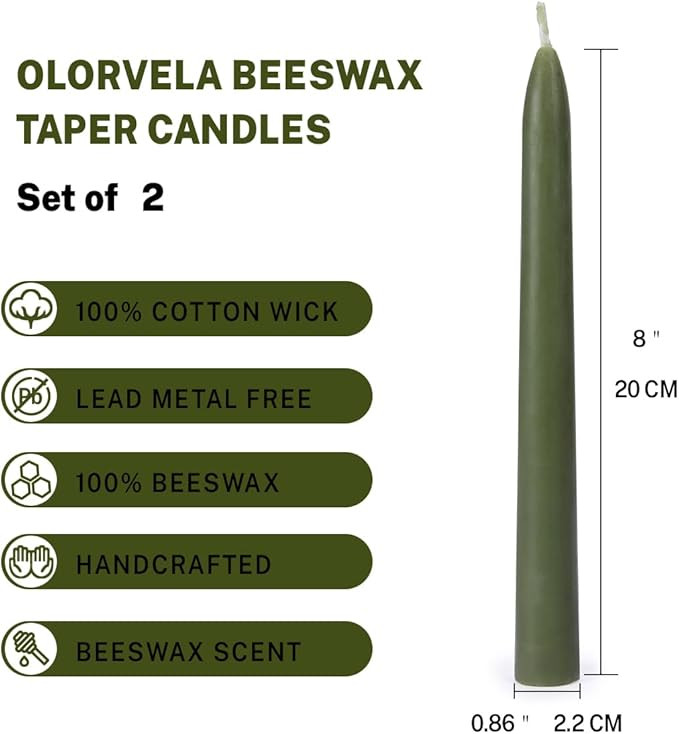 Green Beeswax Taper Candles,8" Long Candlestick,smokeless dripless unscented Natural Beeswax Cand... | Amazon (US)