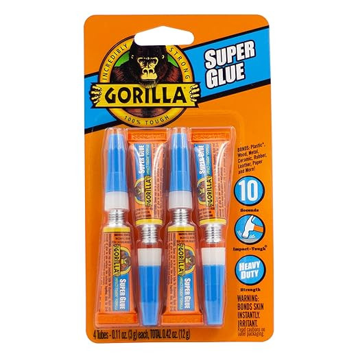 Gorilla Super Glue, Clear Glue, Four 3 Gram Tubes (Pack of 1) - All Purpose and Fast Setting for ... | Amazon (US)