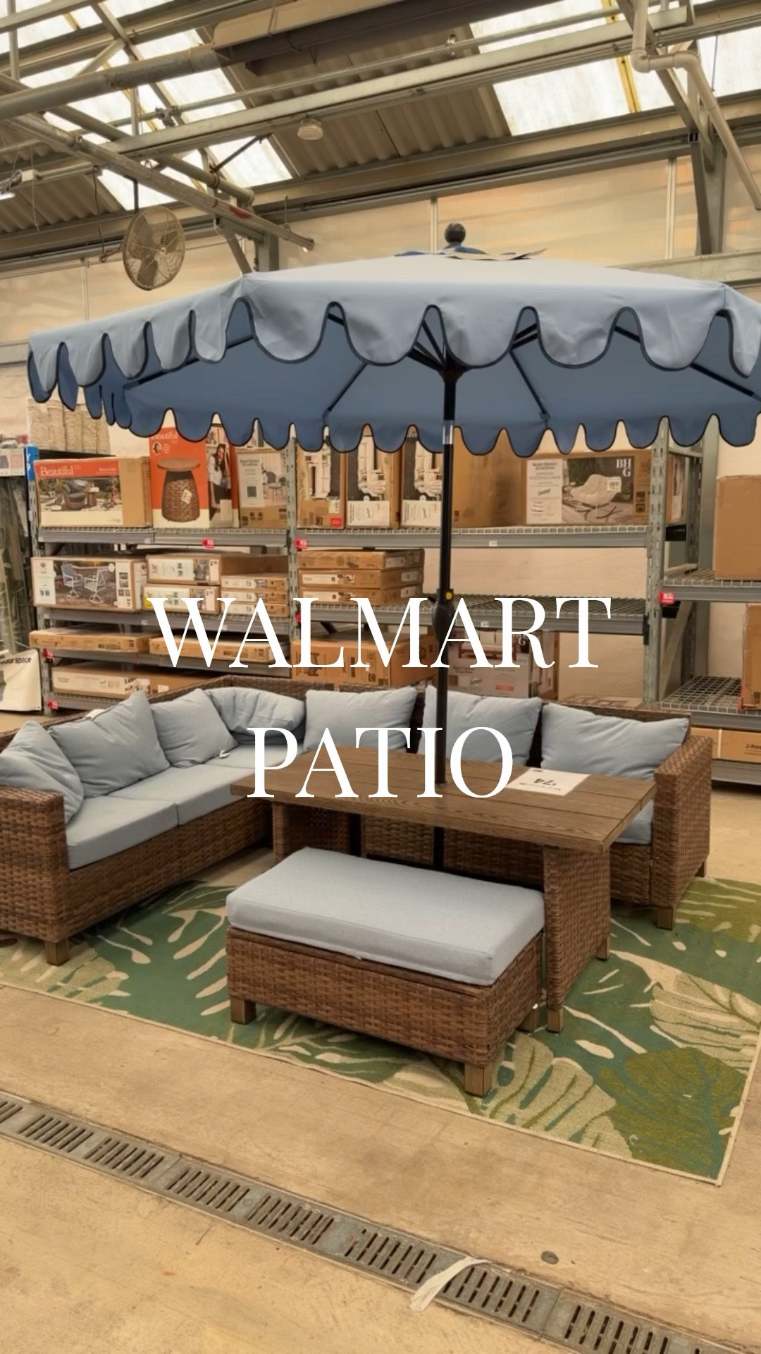 Walmart patio furniture finds that are stylish and budget-friendly, including a sectional sofa, rocking chair set, fire pit and more. #outdoor decor home finds walmart furniture entertaining summer