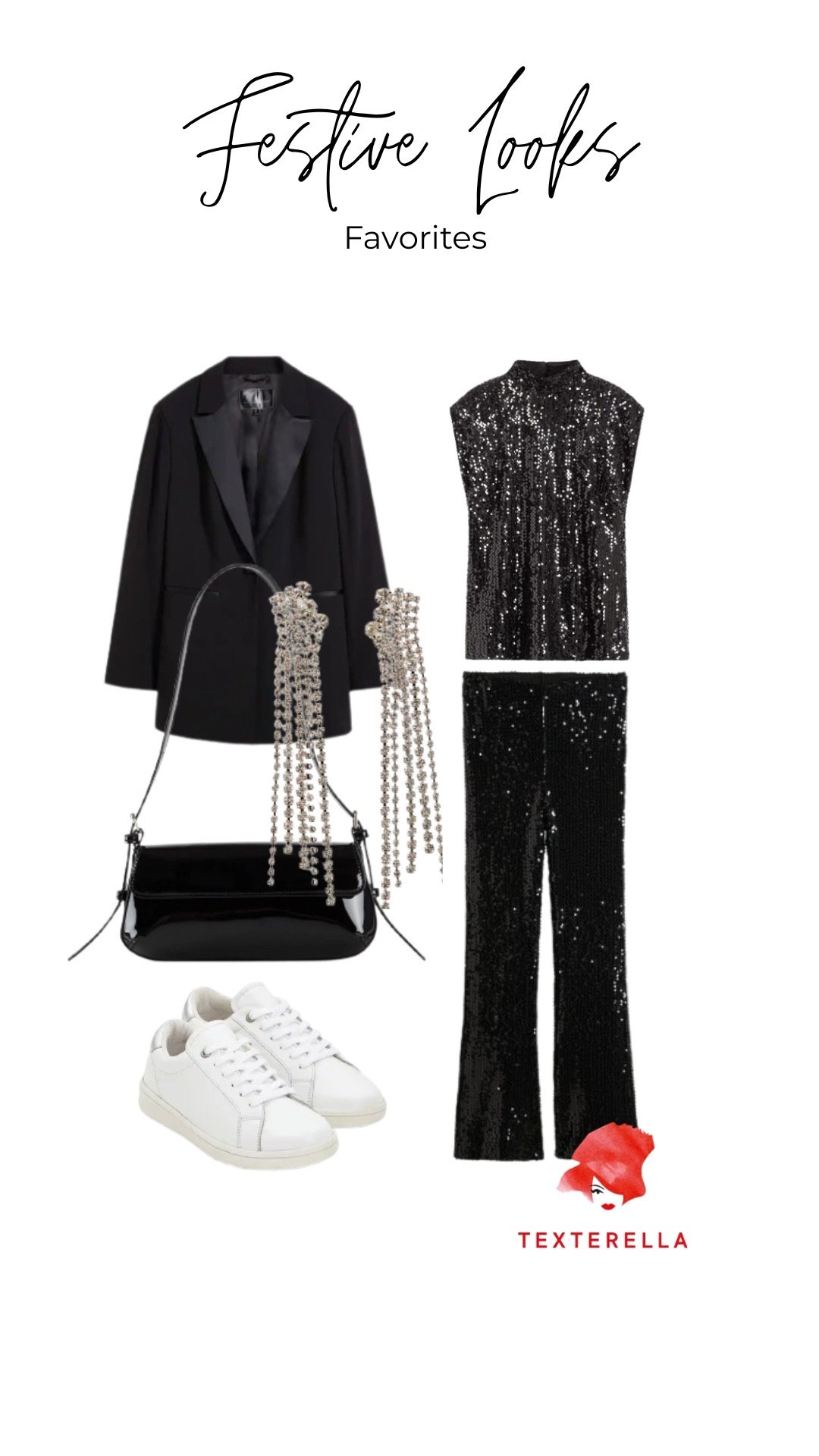 Festliches Winter Outfit: Pailletten Top und Pailletten Hose, Smoking, Strassohrringe #bonprix

#LTKdeutschland #LTKstyletip #LTKfestive