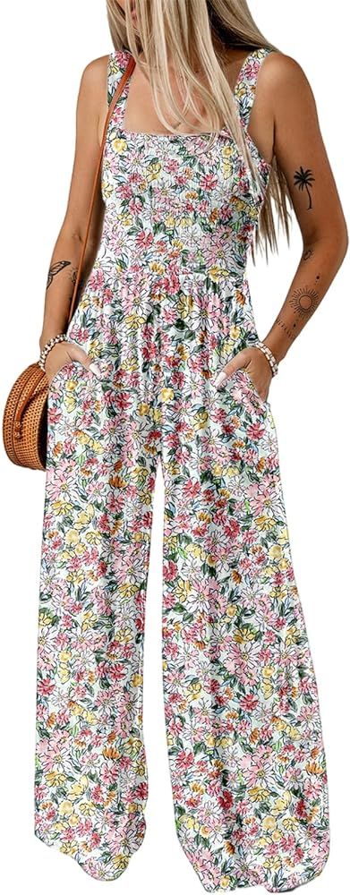 Dokotoo Women's Casual Loose Overalls Jumpsuits One Piece Sleeveless Printed Wide Leg Long Pant R... | Amazon (US)