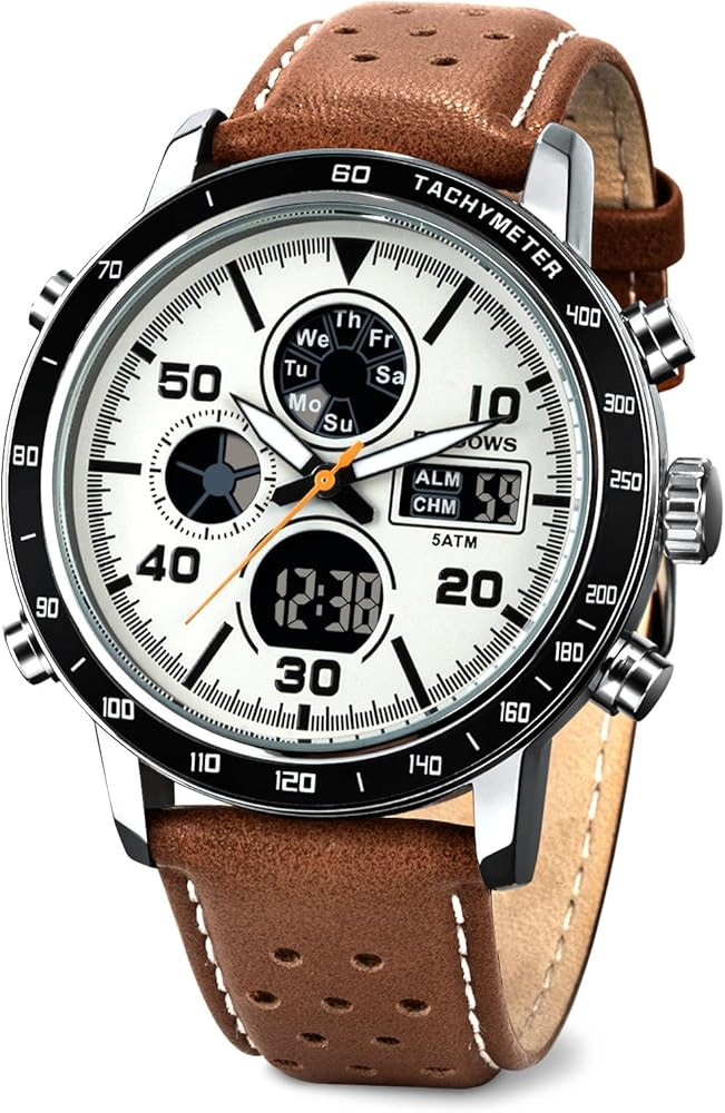 PINDOWS Watches for Men, 30M Waterproof Military Digital Analog Outdoor Sport Watch Multifunction... | Amazon (US)